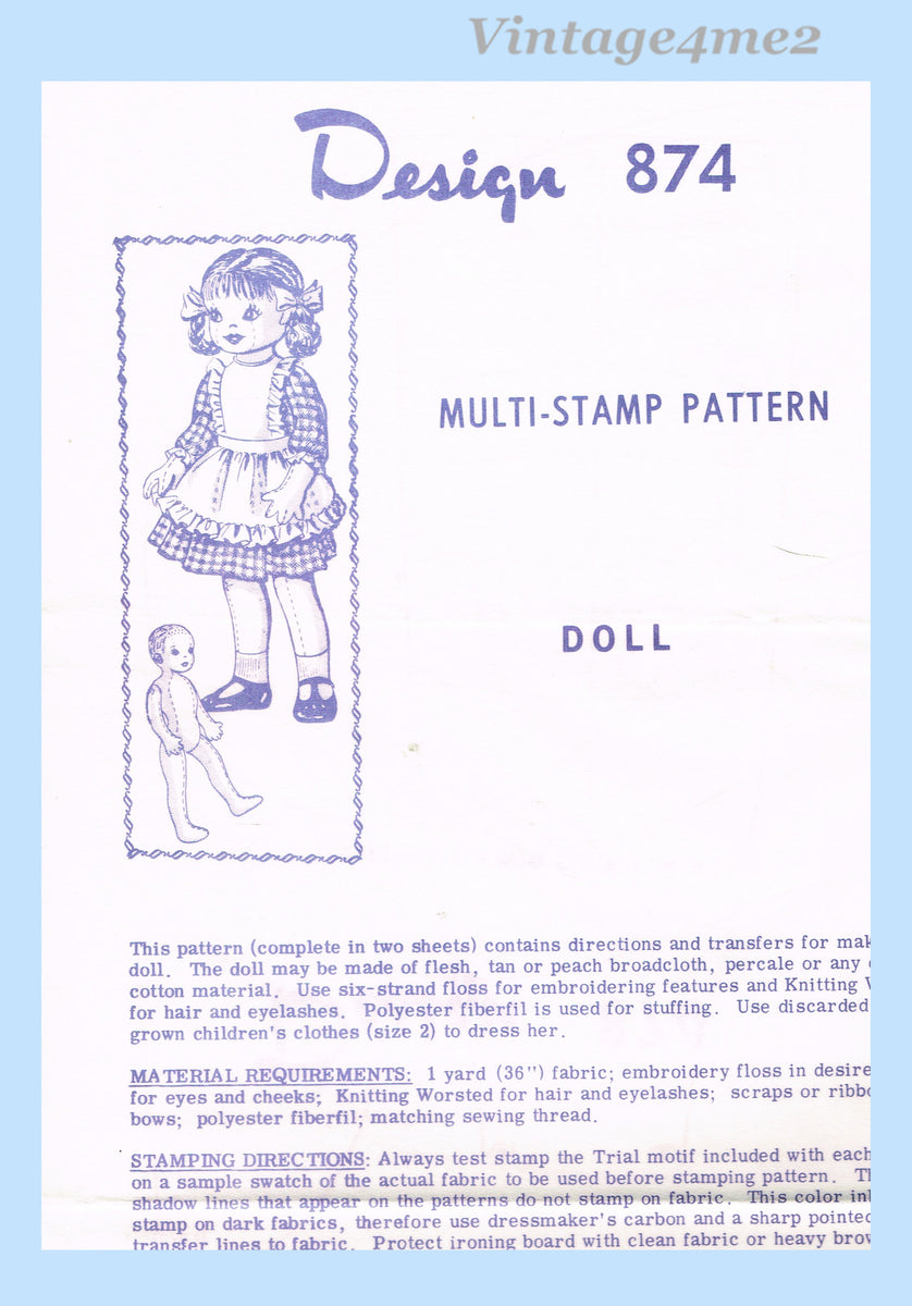 1950s Vintage Mail Order Sewing Pattern 609 Uncut 32 Inch Cloth Doll ...