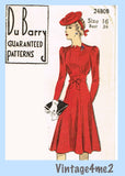 Du Barry 2480: 1940s Afternoon Dress Shaped Neckline 34B Vintage Sewing Pattern