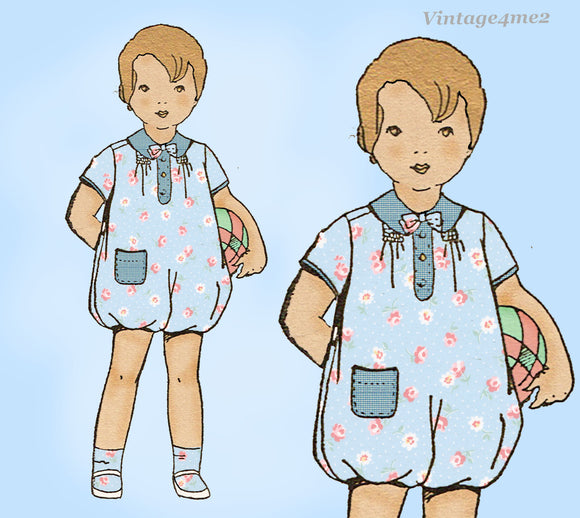 Excella E2072: 1920s Darling Baby Boys Bubble Romper Sz 2 Vintage Sewing Pattern