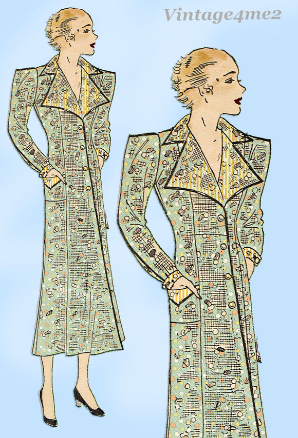 Excella 4472: 1930s Classic Misses Smock Coat Sz 38 B Vintage Sewing Pattern