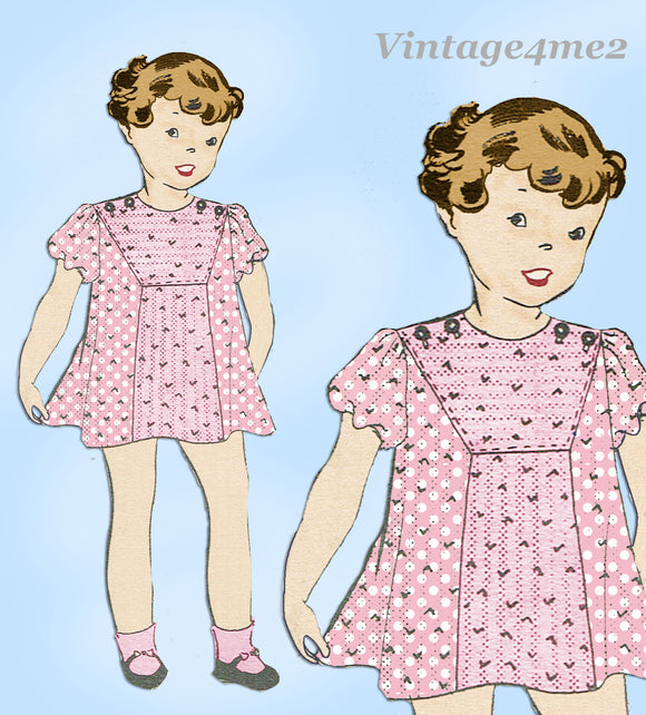 1930s Vintage Mail Order Pattern H6518 Uncut Toddler Girls Bloomer Dress Sz4