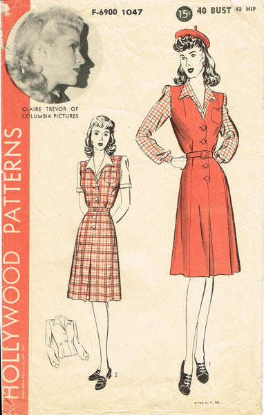 Hollywood Starlet 1142: 1940s WWII Dress Sz 34 B VTG Sewing