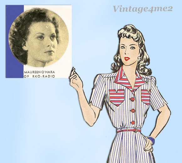 Hollywood Starlet 1142: 1940s Maureen O'Hara WWII Dress 34B VTG Sewing Pattern