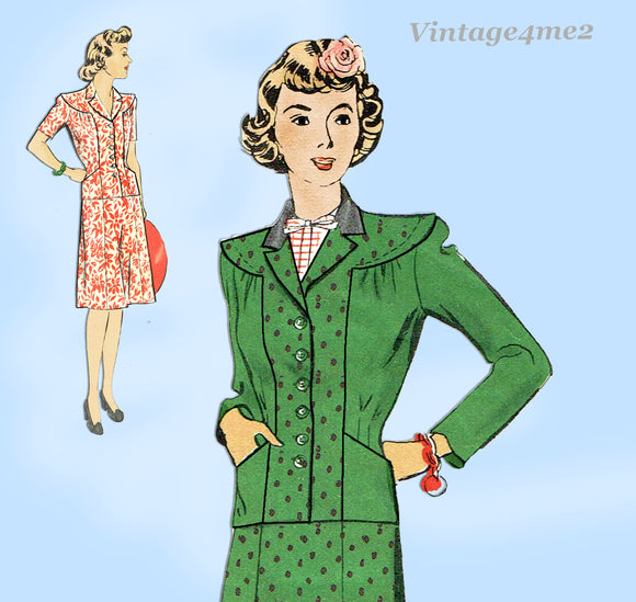 Hollywood Starlet 1194: 1940s Classic WWII Suit Size 32 B Vintage Sewing Pattern