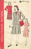Hollywood 1245: 1940s Classic Uncut Misses Suit Size 34 B Vintage Sewing Pattern