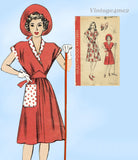 1940s Vintage Hollywood Sewing Pattern 1123 Uncut WWII Wrap Dress & Hat 42B
