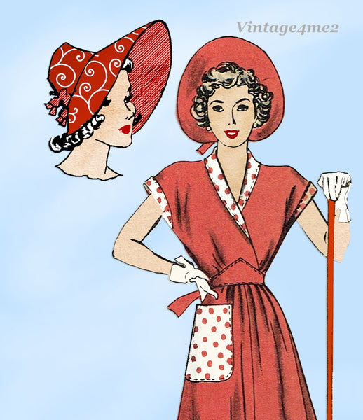 1940s Vintage Hollywood Sewing Pattern 1123 Uncut WWII Wrap Dress & Hat 42B