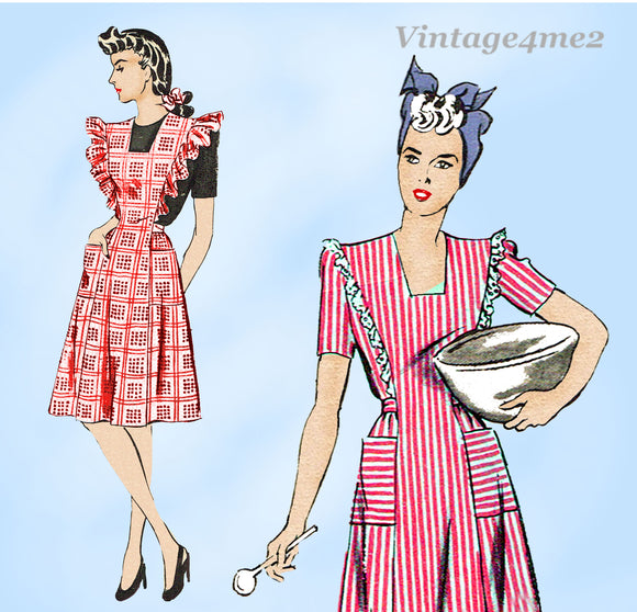 1940s Vintage Hollywood Sewing Pattern 1210 Misses WWII Pinafore Dress Sz 38 B