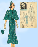 Hollywood 1387: 1930s Misses Street Dress & Cape 36 B Vintage Sewing Pattern