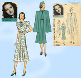 Hollywood 1387: 1930s Misses Street Dress & Cape 36 B Vintage Sewing Pattern