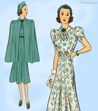 Hollywood 1387: 1930s Uncut Misses Dress & Cape 38 B Vintage Sewing Pattern