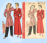 1940s Vintage Hollywood Sewing Pattern 1416 Uncut Misses Housecoat Sz 32 Bust