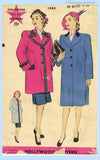 Hollywood 1450: 1940s Uncut WWII Womens Coat Sz 44 Bust Vintage Sewing Pattern