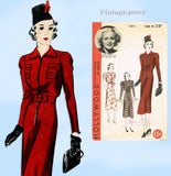 Hollywood 1472: 1930s Uncut Misses Street Dress Sz 36 B Vintage Sewing Pattern