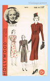 Hollywood 1472: 1930s Uncut Misses Street Dress Sz 36 B Vintage Sewing Pattern