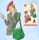 1940s Vintage Hollywood Sewing Pattern 1480 Rare Uncut WWII Misses Beret & Purse
