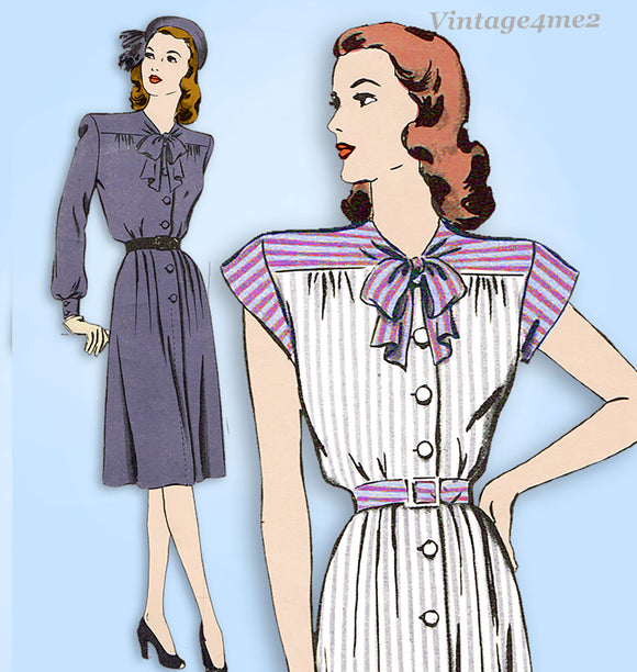 1940s Vintage Hollywood Sewing Pattern 1577 Uncut Misses WWII Shirtwaist Dress Sz 34B