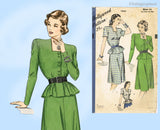 Hollywood 1864: 1940s Stylish Misses Peplum Dress Sz 34 B Vintage Sewing Pattern