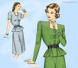 Hollywood 1864: 1940s Stylish Misses Peplum Dress Sz 34 B Vintage Sewing Pattern