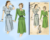 Hollywood 1864: 1940s Stylish Misses Peplum Dress Sz 34 B Vintage Sewing Pattern