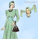 Hollywood Starlet 1944: 1930s Rare Misses Dress & Turban 42B Vintage Sewing Pattern