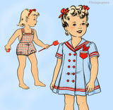 1940s Vintage Hollywood Sewing Pattern 669 WWII Baby Girls Sun Suit & Dress Sz 1