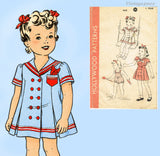 1940s Vintage Hollywood Sewing Pattern 669 WWII Baby Girls Sun Suit & Dress Sz 1