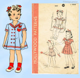 1940s Vintage Hollywood Sewing Pattern 669 WWII Baby Girls Sun Suit & Dress Sz 1