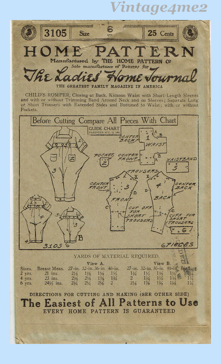 Ladies Home Journal 3105: 1920s Uncut Toddlers Romper Sewing Pattern ...