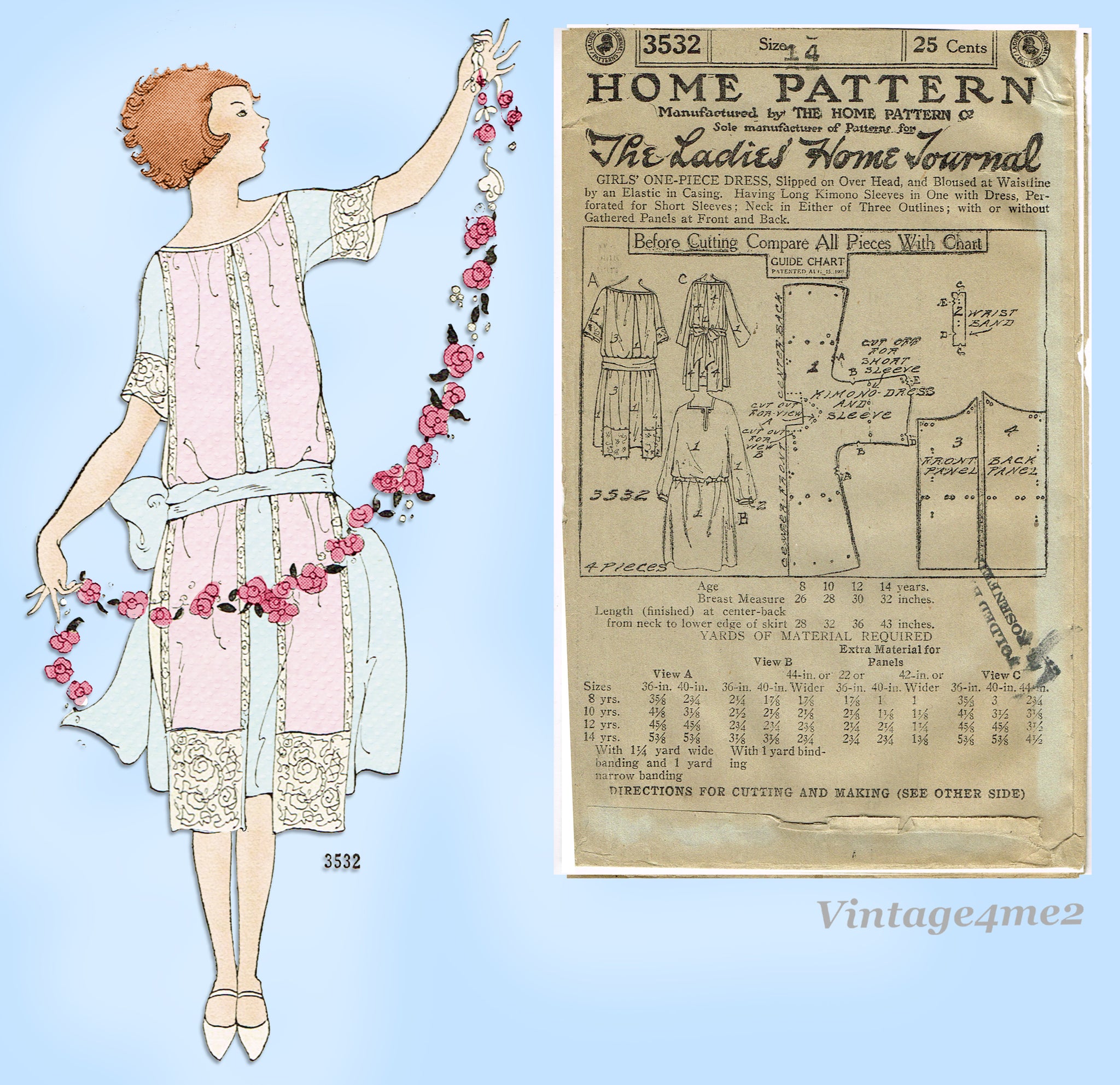 Ladies Home Journal 3532: 1920s Uncut Girls Party Dress