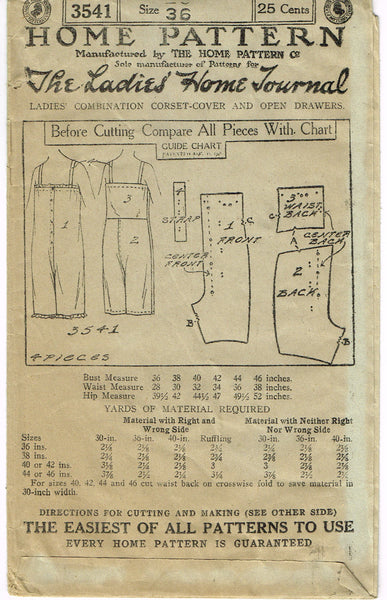 Ladies Home Journal 3541: 1920s Uncut Misses Combination VTG Sewing Pattern