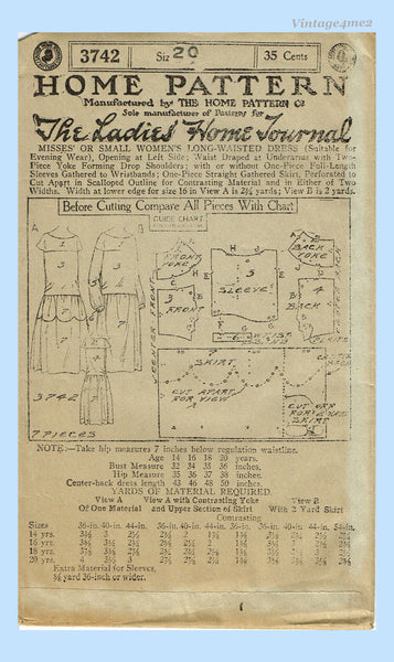 Ladies Home Journal 3742: 1920s Misses Scalloped Dress Vintage Sewing Pattern UNCUT