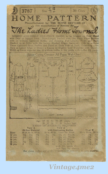 Ladies Home Journal 3787: 1920s Uncut Misses Dress Vintage Sewing Pattern
