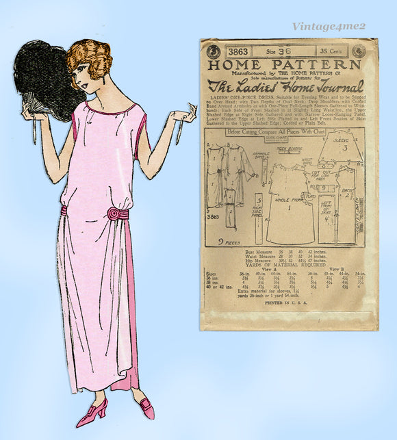 Ladies Home Journal 3863: 1920s Draped Evening Dress 36 B Vintage Sewing Pattern