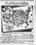 1940s Vintage Laura Wheeler Embroidery Transfer 2898 Uncut USA Wall Map America