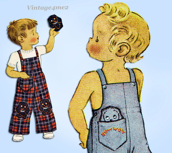 1940s Vintage McCall Sewing Pattern 1465 Toddler Boys Overalls w Puppy Toy Size 2