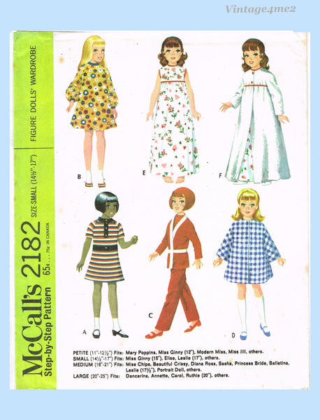 1960s Vintage McCalls Sewing Pattern 2182 Uncut Small 14-17inch Miss Ginny Doll Clothes