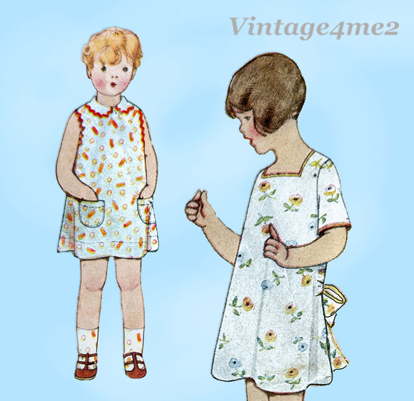 McCall 2287: 1930s Rare Toddler Girls Apron Dress Size 6 Vintage Sewing Pattern