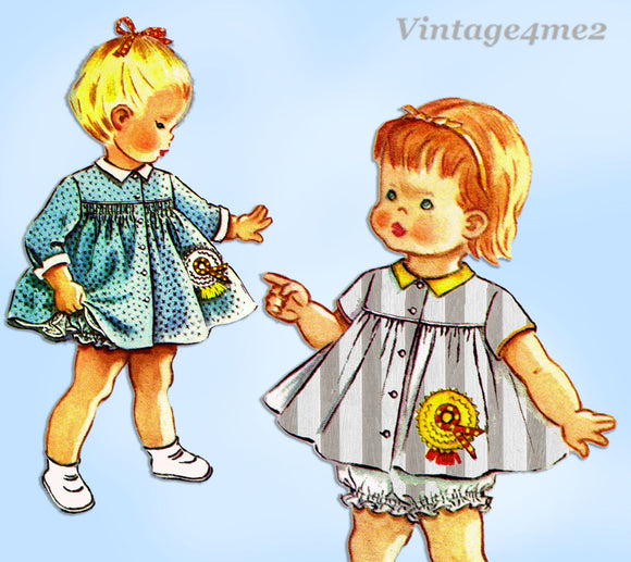 1960s Vintage McCalls Sewing Pattern 2419 Cute Helen Lee Baby Bloomer Dress Sz 1