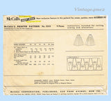 McCall's 3553: 1950s Charming Misses 16 Gore Skirt 24 W Vintage Sewing Pattern