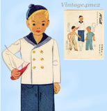 1940s Vintage McCall Sewing Pattern 3748 Uncut Toddler Boys Sailor Suit & Hat Sz3