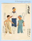 1940s Vintage McCall Sewing Pattern 3748 Uncut Toddler Boys Sailor Suit & Hat Sz3
