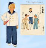 1940s Vintage McCall Sewing Pattern 3748 Uncut Toddler Boys Sailor Suit & Hat Sz3