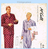 1940s Vintage McCall Sewing Pattern 4476 Classic Men's Pajamas Size 38 40 Chest