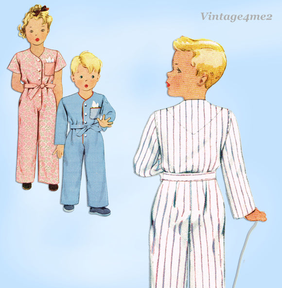 1940s Vintage McCall Sewing Pattern 4949 WWII Pajamas Boys Girls Child Size 6