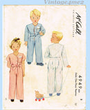 1940s Vintage McCall Sewing Pattern 4949 WWII Toddler Boys & Girls Pajamas Sz 2