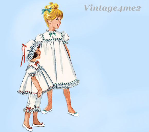 1960s Vintage McCalls Sewing Pattern 6123 Uncut Slumbertogs Toddler Nightgown Sz2