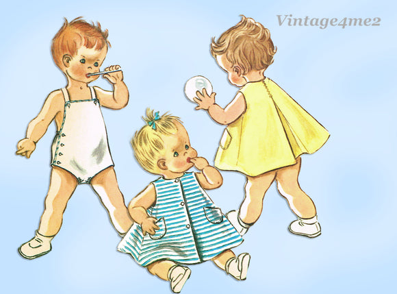 1960s Vintage McCalls Sewing Pattern 6386 Cute Baby Girls Dress & Romper 6mos