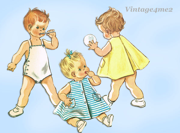 1960s Vintage McCalls Sewing Pattern 6386 Cute Baby Girls Dress & Romper 6mos