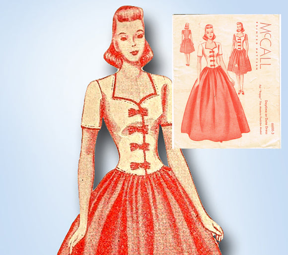 1940s Vintage McCall Sewing Pattern 6600-3 Uncut Peggy Fashion Doll Clothes